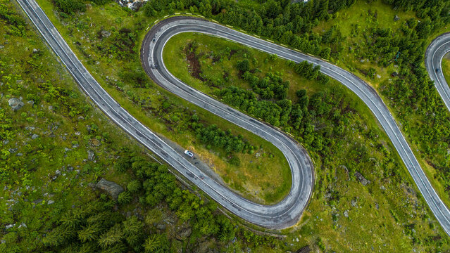 Drone View of Transfagarasan Road Curves in Romania