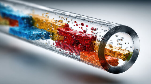 Transparent pipe showing internal corrosion and sediment buildup