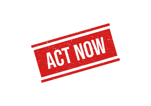 Red act now urgent call to action banner isolated on transparent background