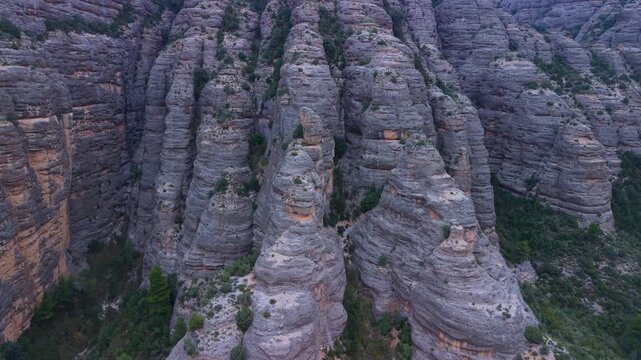 Aerial view from a drone of the La Pesquera landscape in the town of Beceite. Els Ports. Matarra&ntilde;a region. Province of Teruel. Autonomous Community of Aragon. Spain. Europe