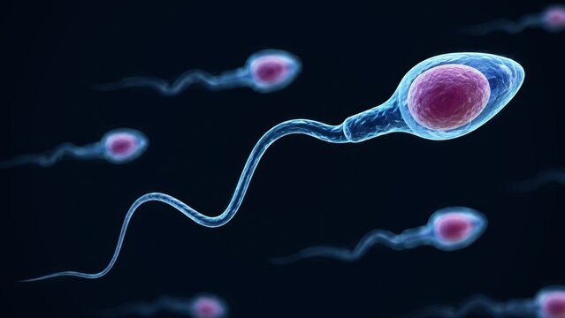 3D Illustration of Human Sperm Cell Swimming in Semen &ndash; Fertility, Reproductive Health and Male Gamete Concept