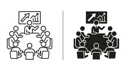 Fototapeta premium Business team meeting presentation icon set with presentation, business