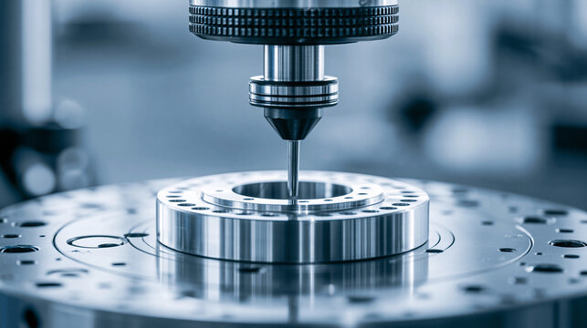 Automated inspection probe measuring precision metal flange component