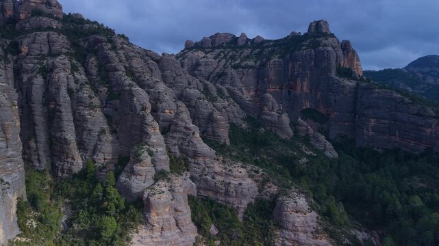 Aerial view from a drone of the La Pesquera landscape in the town of Beceite. Els Ports. Matarra&ntilde;a region. Province of Teruel. Autonomous Community of Aragon. Spain. Europe