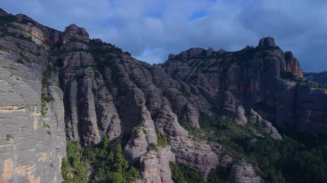 Aerial view from a drone of the La Pesquera landscape in the town of Beceite. Els Ports. Matarra&ntilde;a region. Province of Teruel. Autonomous Community of Aragon. Spain. Europe
