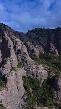 Aerial view from a drone of the La Pesquera landscape in the town of Beceite. Els Ports. Matarra&ntilde;a region. Province of Teruel. Autonomous Community of Aragon. Spain. Europe