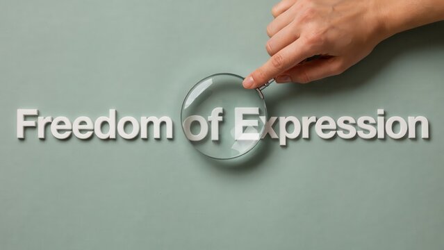 Exploring the fundamental right to freedom of expression with a magnifying glass, highlighting its importance in society