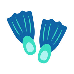 Bright Blue Swim Fins for Summer Beach Adventures. © drawnbybert
