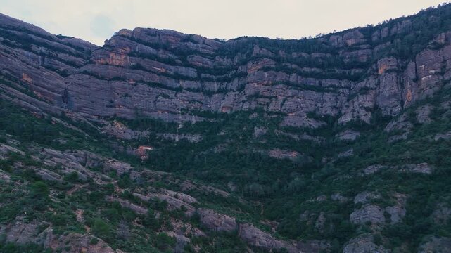 Aerial drone view of the Barranco dels Notaris landscape in the town of Beceite, Els Ports, Matarra&ntilde;a region, Teruel province, Aragon, Spain, Europe