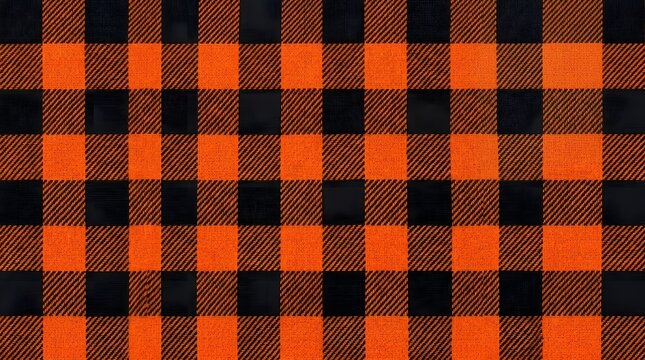 Seamless orange and black buffalo plaid pattern background