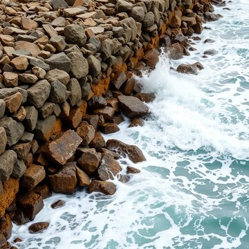 Sea wall with waves crashing against the rocks, waves, Port