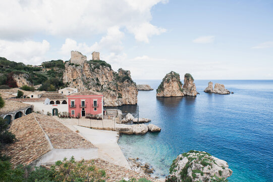 Sicily island, Italy, beautiful bay near Scopello village. Popular travel destination and tourist attraction in Italy.