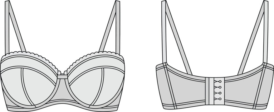 Technical fashion illustration of a lightly padded underwire bra design