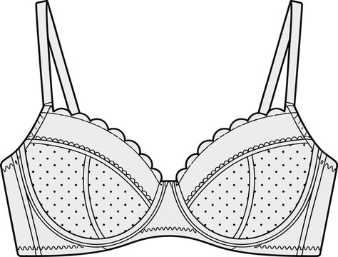 Line art illustration of a padded underwire bra on a white background