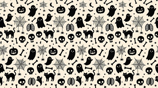 Seamless halloween pattern with spooky icons