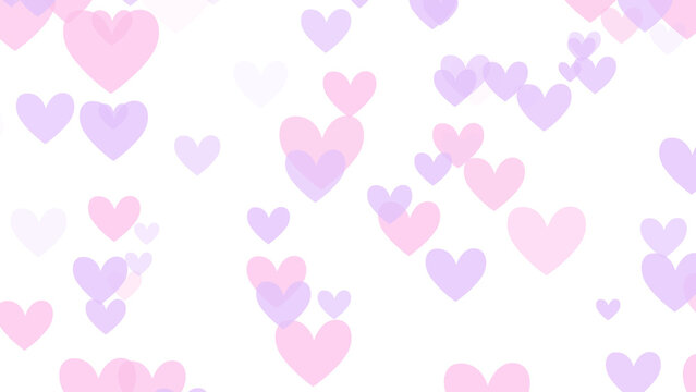 ピンクとパープルの可愛いハートが画面いっぱいに広がるエフェクト背景透過画像素材 PNG｜Cute pink and purple hearts floating transparent background PNG