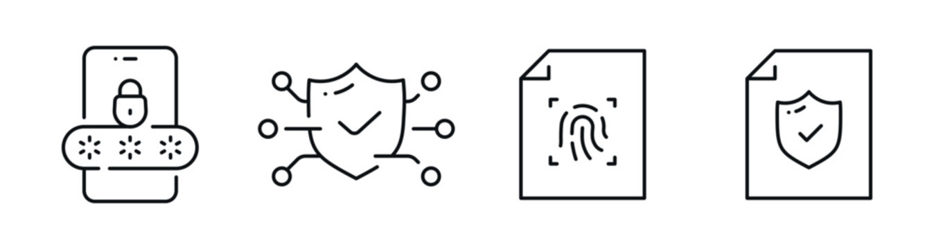 Security icons showing authentication methods on white background. Editable stroke