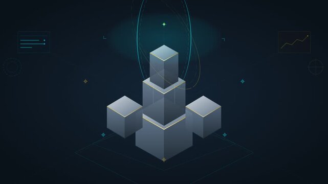 Futuristic isometric blocks forming a digital data structure