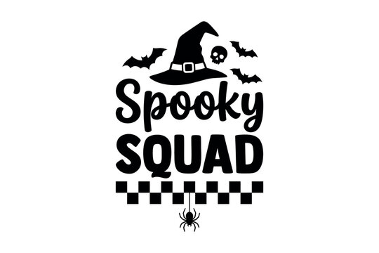 Spooky squad halloween design witch bats and checkerboard graphic