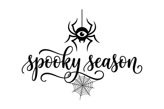 Spooky season halloween typography with spider and web design