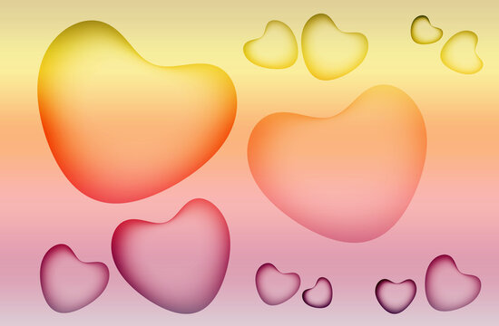 Illustration of 3D Various Sized Hearts in Gradient Fruity Color