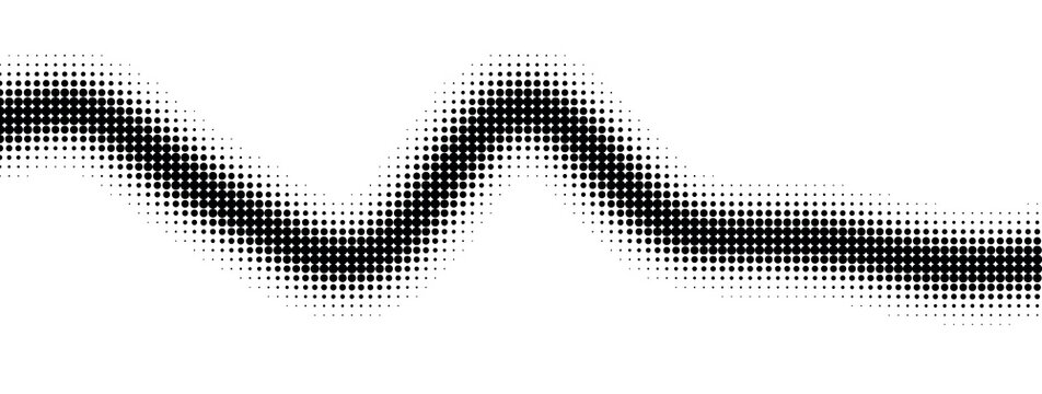 Monochrome halftone dotted illustration, Curved line with halftone effect