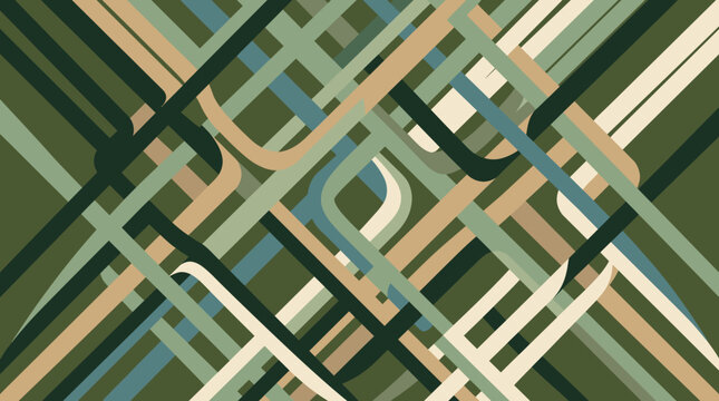 Abstract geometric overlapping curved bands and stripes design.