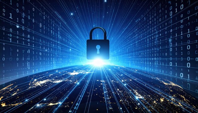cybersecurity concept with encrypted data stream