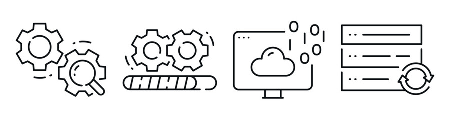 Naklejka na ściany i meble System automation depicting gears cloud and server processes. Editable stroke