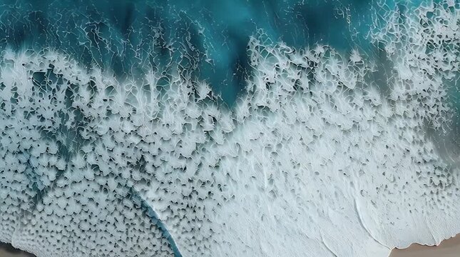 Aerial View of Ocean Waves Crashing onto Shore