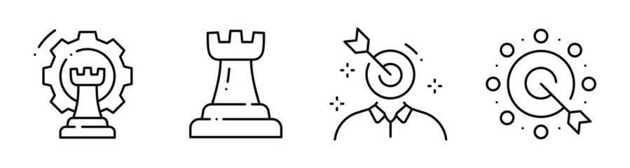 Strategy icons illustrating planning and targeting in business. Editable stroke © tutti_frutti