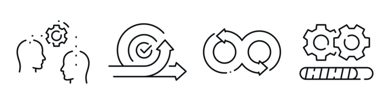 Concept icons showing collaboration process and iterative workflow. Editable stroke