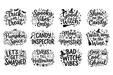 Fototapeta premium Halloween typography collection spooky phrases festive hand lettered designs