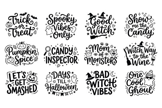 Halloween typography collection spooky phrases festive hand lettered designs