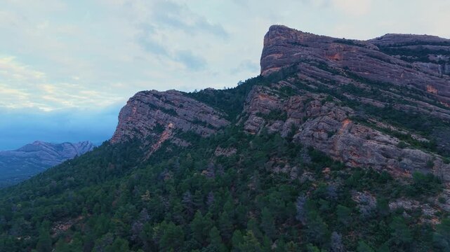 Aerial drone view of the Barranco dels Notaris landscape in the town of Beceite, Els Ports, Matarra&ntilde;a region, Teruel province, Aragon, Spain, Europe