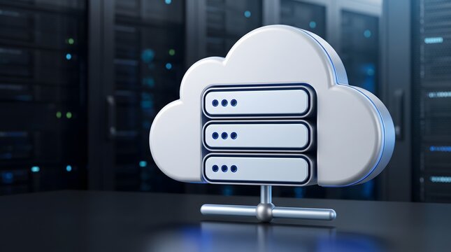 3d cloud server rack with blue lighting in data center