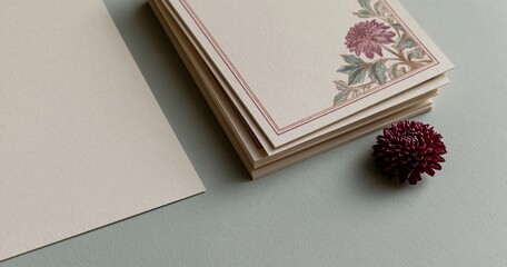 Fototapeta premium Stack of floral decorative stationery cards
