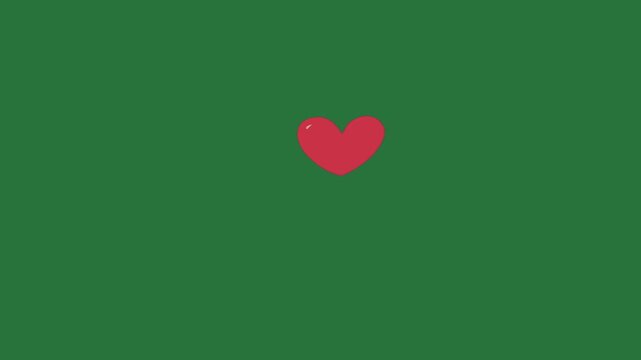 A red heart on green background and with white border screen it scene design frame figure illustration cartoonish motion emotion movement isolated on green screen background