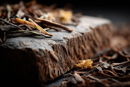 Textured surface of traditional pressed Chinese pu erh tea cake