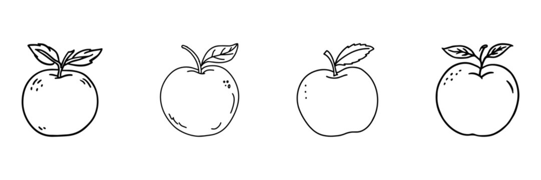 Apple Fruit Hand Drawn Doodle Icon Set. Fresh Produce, Harvest, Nutrition And Healthy Eating Sketch Symbol Collection. Food And Agriculture. Isolated Vector Illustration