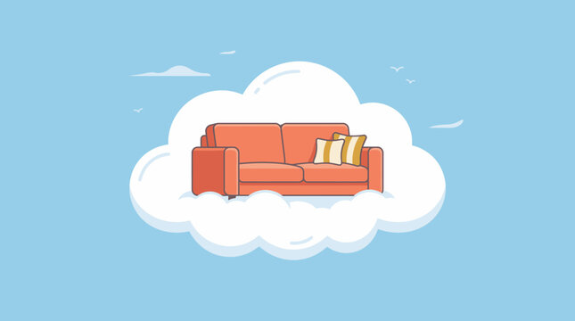 Orange Modern Sofa With Cushions Comfortable Lounge Seat.