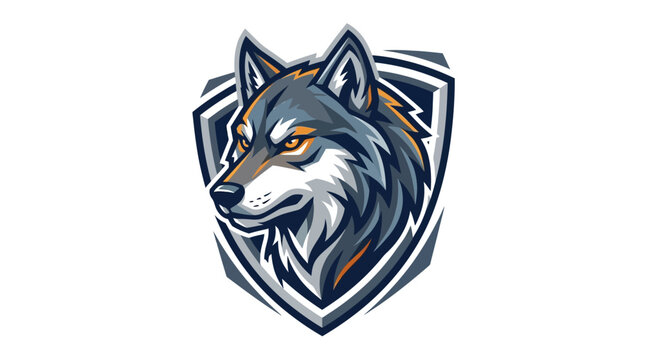 Wolf head mascot logo featuring a grey canine predator on a silver shield emblem for sports or gaming teams
