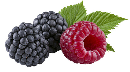 Blackberry and Raspberry with Green Leaves © Lubos