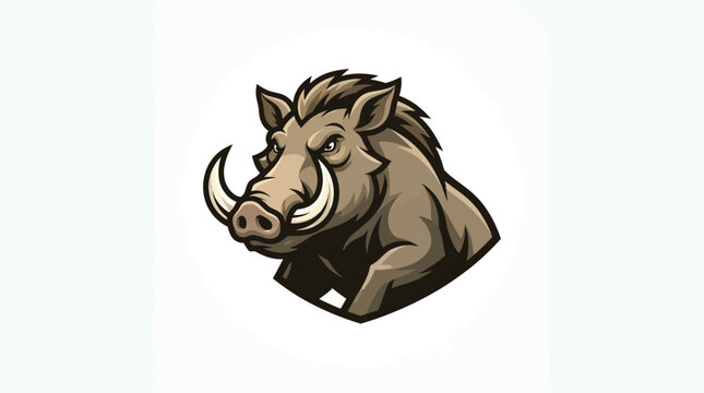 Angry wild boar head mascot vector illustration, fierce warthog esports logo design isolated on white background