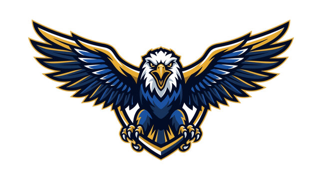 Fierce Bald Eagle Mascot Logo Vector Illustration with Outstretched Wings
