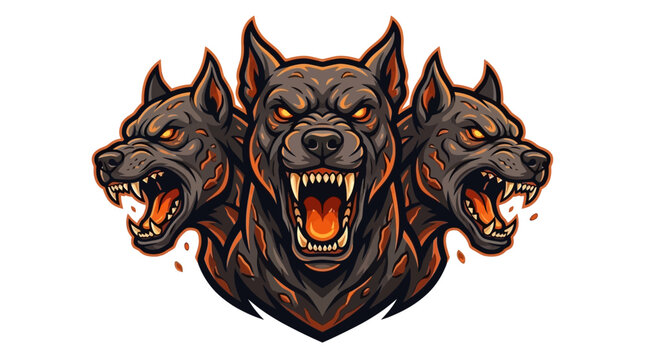 Fierce three headed hellhound Cerberus mascot vector illustration