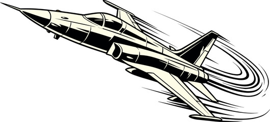 Military fighter jet aircraft flying at high speed with sonic boom motion lines vector illustration isolated on white background © Rashidul