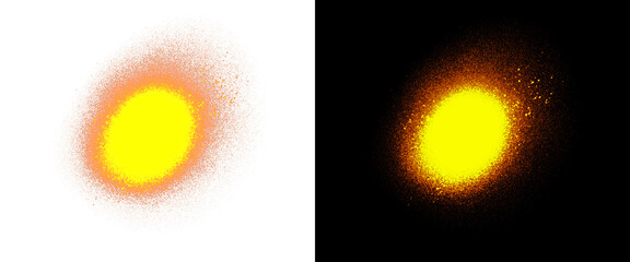 Neon yellow spray paint texture, orange graffiti aerosol mist on white and black background, street art design elements png © Smart Studio