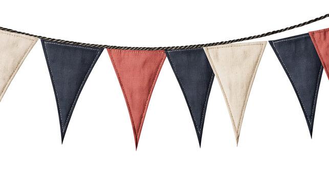 Fabric bunting flags in red navy blue, and cream colors