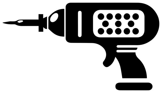 Solid black icon of a perforation gun tool with black filled construction engineering industrial technology equipment hardware drilling with machine